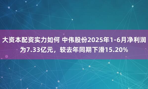 大资本配资实力如何 中伟股份2025年1-6月净利润为7.33亿元，较去年同期下滑15.20%